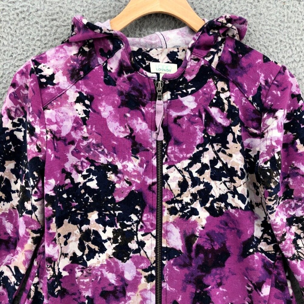 LOGO Jacket Womens XXS Pink Floral Full Zip Pockets Hooded Active Lounge Stretch - Picture 2 of 9